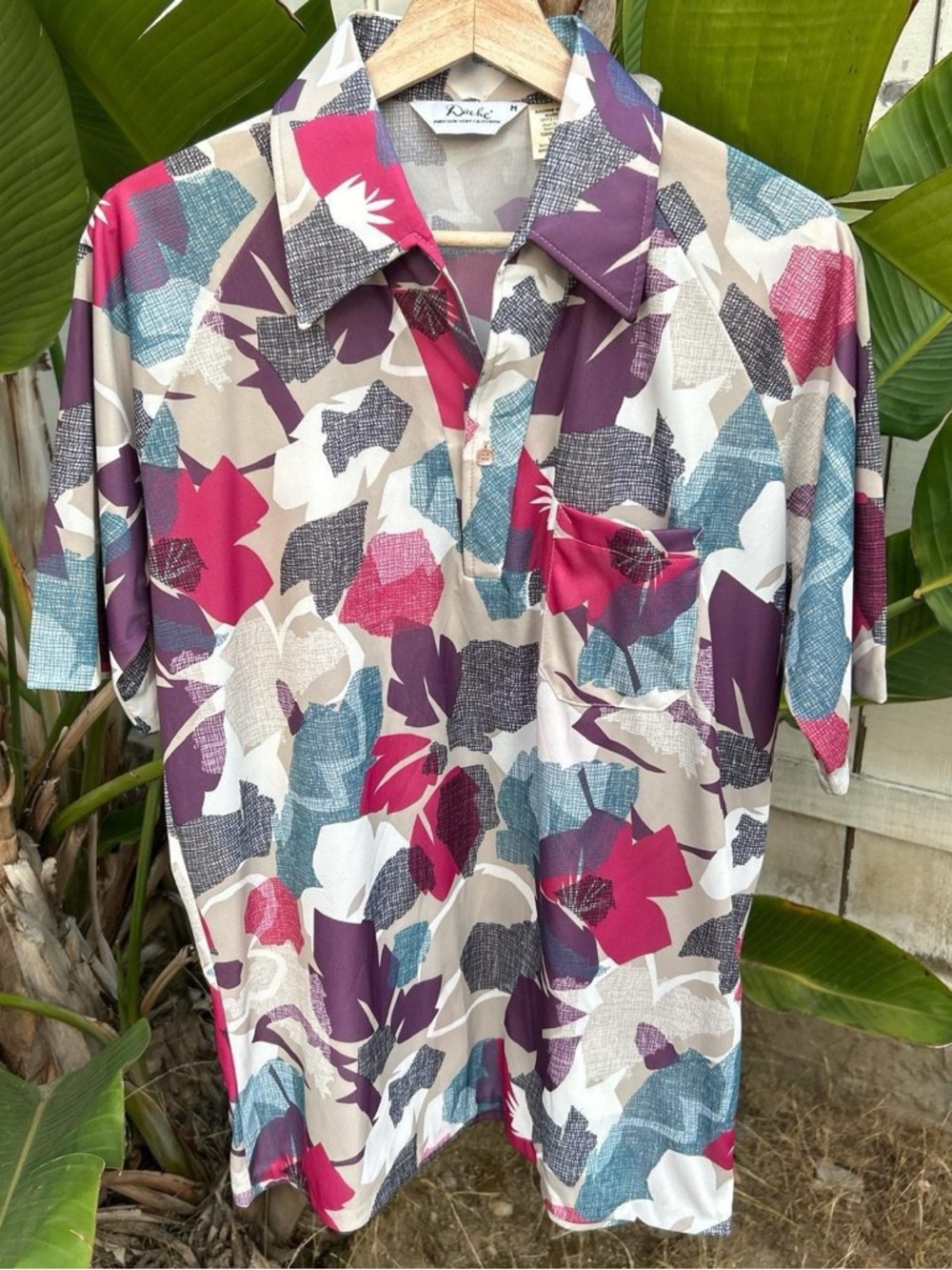 Vintage 90s Dache Abstract Floral Shirt USA Made M 22x28